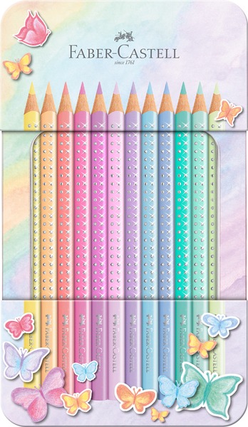 Színesceruza készlet háromszög test, fém dobozos Faber-Castell "Sparkle" 12 pasztell szín