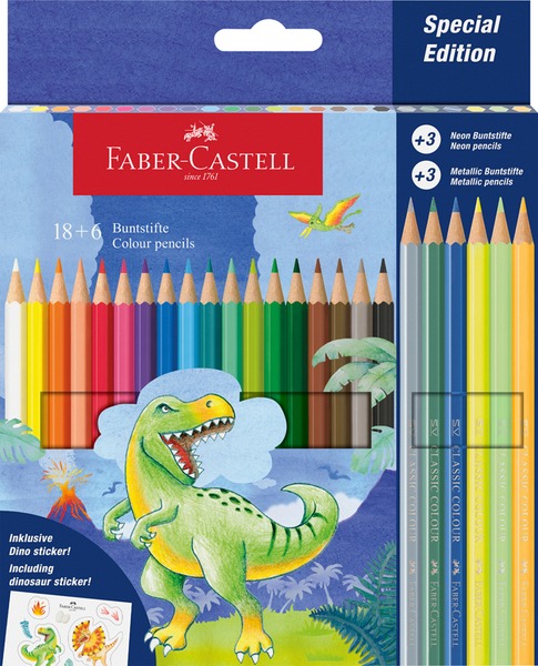 Színesceruza készlet Faber-Castell "Classic" Dinosaur 18+6 szín