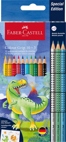 Színesceruza készlet háromszög test Faber-Castell "Colour Grip" Dinosaur 10+3 szín