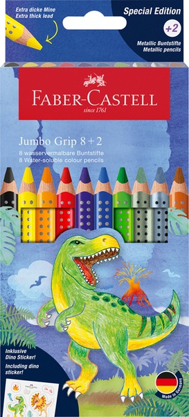 Színesceruza készlet háromszög test Faber-Castell "Jumbo Grip" Dinosaur 8+2 szín