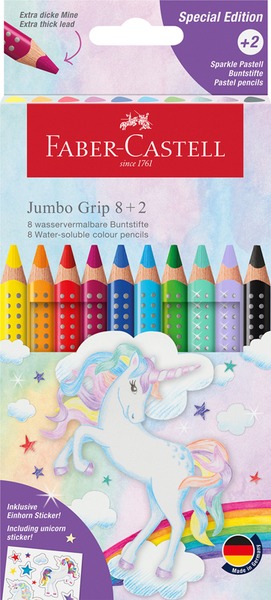 Színesceruza készlet háromszög test Faber-Castell "Jumbo Grip" Unicorn 8+2 szín