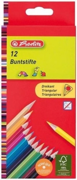 Színesceruza készlet lakkozott hársfa, háromszög test Herlitz 12 szín