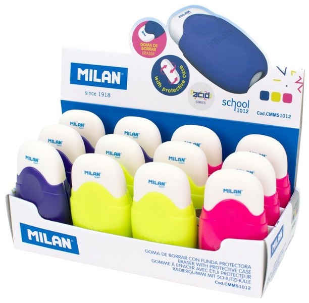 Radír, műanyag tokos Milan 1012 "School" vegyes színek