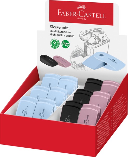 Radír, műanyag tokos Faber-Castell "Sleeve" Mini vegyes színek