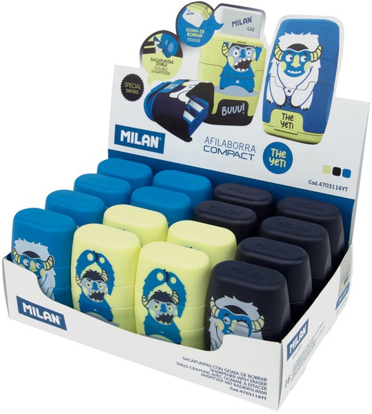 Hegyező 2 lyukú, tartályos, radírral Milan "Compact" Yeti