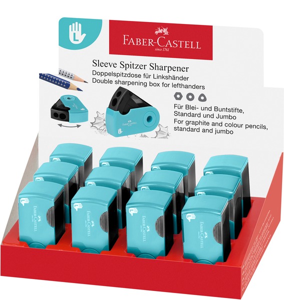 Hegyező 2 lyukú, tartályos Faber-Castell "Sleeve" Twin türkiz