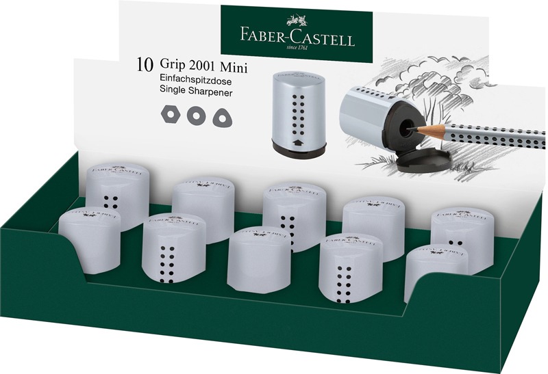 Hegyező 1 lyukú, tartályos Faber-Castell "Grip" Mini ezüst