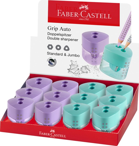 Hegyező 2 lyukú, tartályos Faber-Castell "Grip" Auto vegyes színek