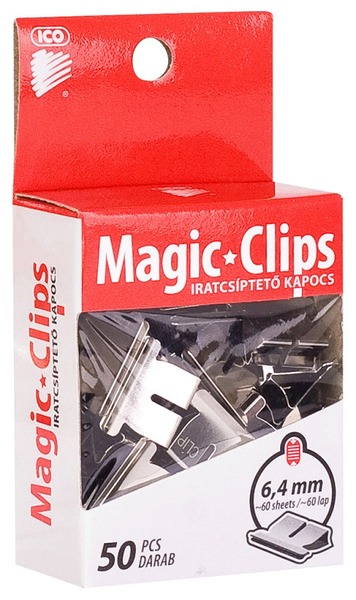 Iratcsíptető kapocs 6,4 mm 50 db/doboz ICO "Magic Clip"