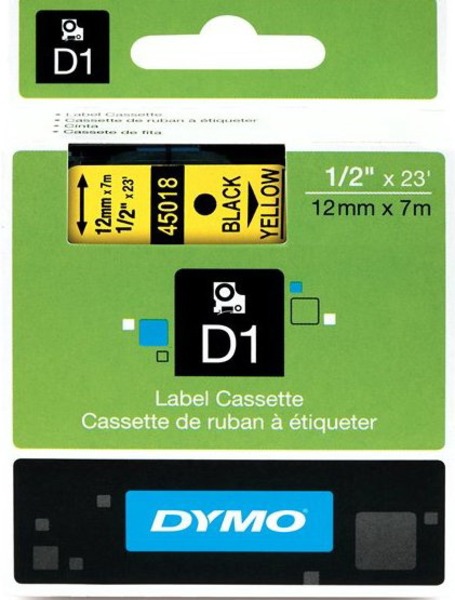 Feliratozógép szalag 12 mm x 7 m Dymo "D1" fekete-sárga