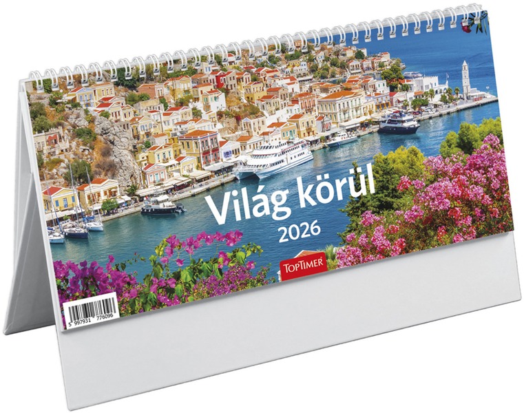 Asztali naptár, álló TopTimer "Világ körül" fehér