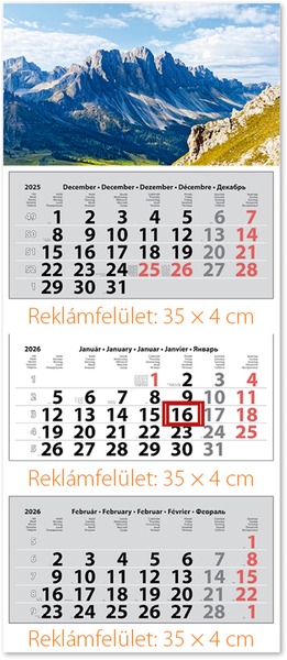 Speditőr falinaptár, 3 tömbös, 3 hónap DayLiner "Maxi Classic" Hegy