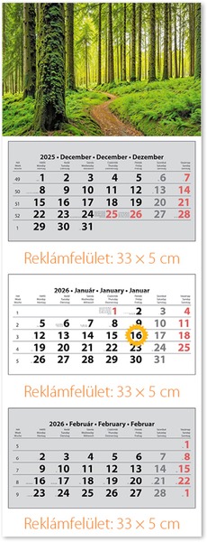 Speditőr falinaptár, 1 tömbös, 3 hónap DayLiner "Erdő"