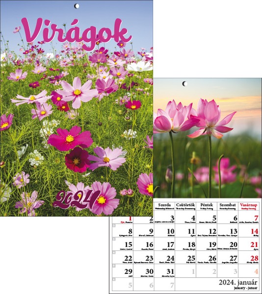 Falinaptár A/4 tűzött T-Calendar "Virágok"