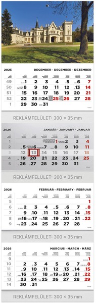 Speditőr falinaptár, 4 tömbös, 4 hónap TopTimer "Kastély"