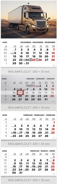 Speditőr falinaptár, 4 tömbös, 4 hónap TopTimer "Kamion"