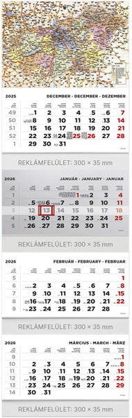 Speditőr falinaptár, 4 tömbös, 4 hónap TopTimer "Magyarország térkép"