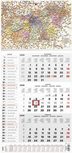 Speditőr falinaptár, 1 tömbös, 3 hónap TopTimer "Magyarország térkép"