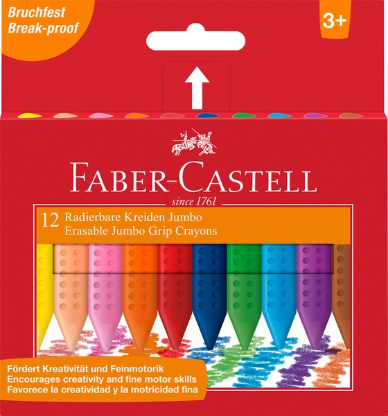 Zsírkréta, háromszögletű, vastag Faber-Castell "Jumbo Grip" 12 szín