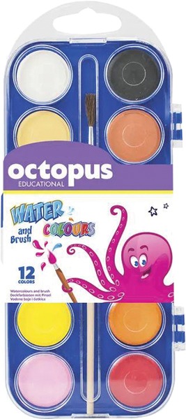 Vízfesték 28 mm, ajándék ecset Octopus 12 szín
