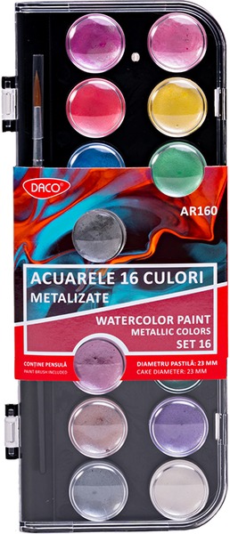 Vízfesték 23 mm, ajándék ecset Daco 16 metál szín