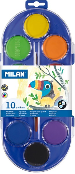 Vízfesték 45 mm, ajándék ecset  Milan 10 szín