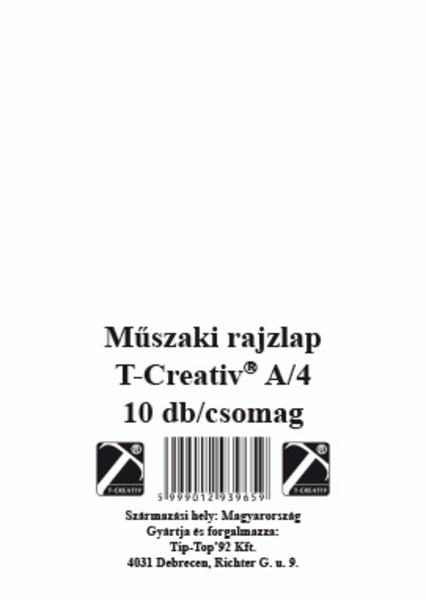 Műszaki rajzlap A/4 170 g, famentes, 10 ív/csomag T-Creativ