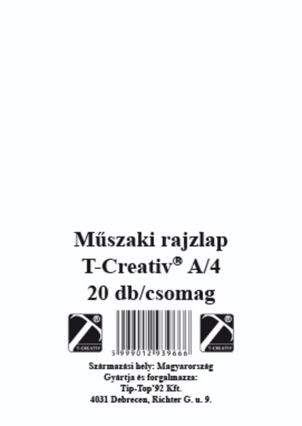 Műszaki rajzlap A/4 170 g, famentes, 20 ív/csomag T-Creativ