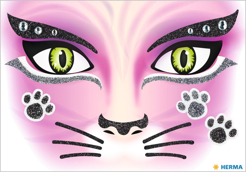 Matrica arc tetoválás Herma "Face Art" Pink Cat