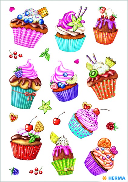 Matrica, glitteres Herma "Decor" Cupcakes