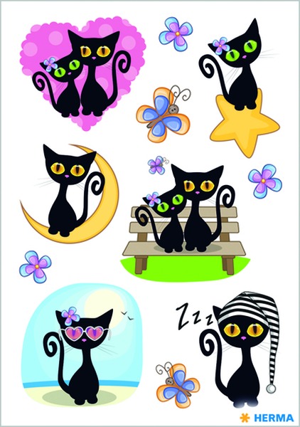 Matrica, glitteres Herma "Magic" Cute Black Cats