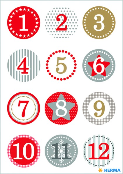 Matrica, karácsonyi, glitteres Herma "Decor" Advent Calendar piros