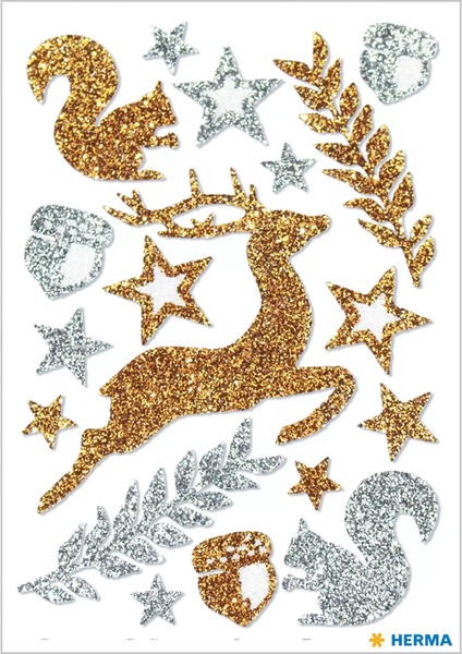 Matrica, karácsonyi, glitteres Herma "Magic" Animals