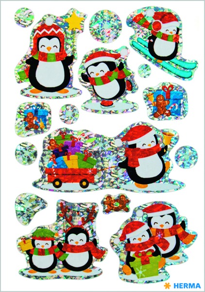 Matrica, karácsonyi, prizmás Herma "Magic" Winter Penguins