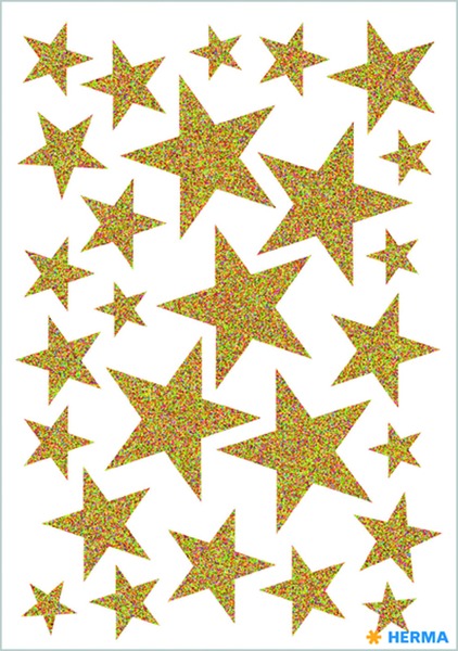 Matrica, karácsonyi, glitteres Herma "Magic" Stars arany