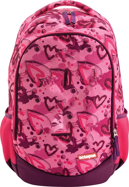 Iskolai hátizsák 20 L ergonomikus, kulacstartóval Octopus "Pink Hearts"