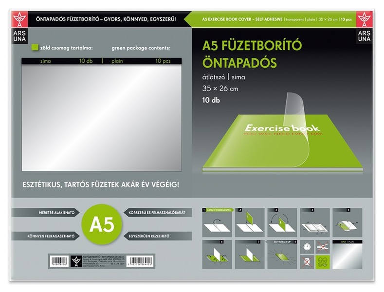 Füzetborító A/5 öntapadó, 10 db/csomag Ars Una víztiszta