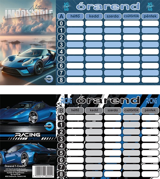 Órarend 8x15 cm 25 db/csomag T-Creativ "Sportcars"