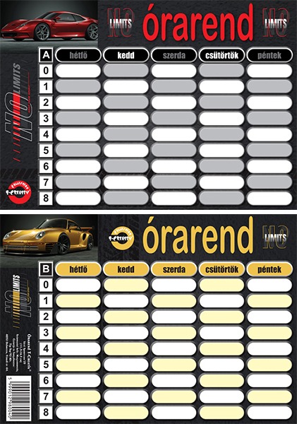 Órarend 11,7x16,5 cm 25 db/csomag T-Creativ "Sportcars"