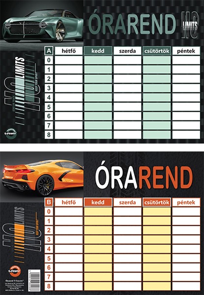 Órarend 16,5x23,5 cm 25 db/csomag T-Creativ "Sportcars"