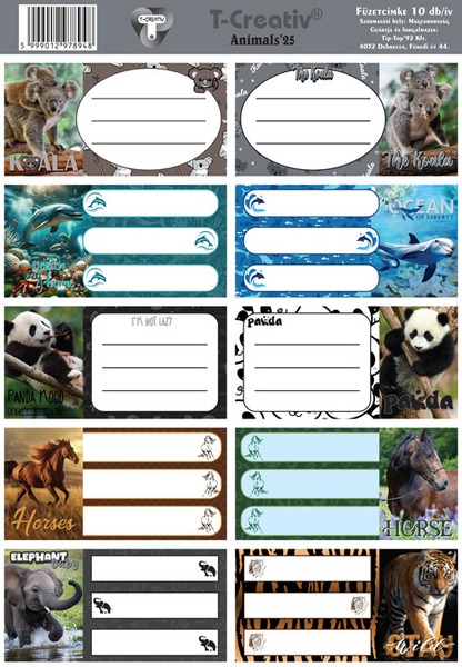 Füzetcímke 25 ív/csomag T-Creativ "Animals"