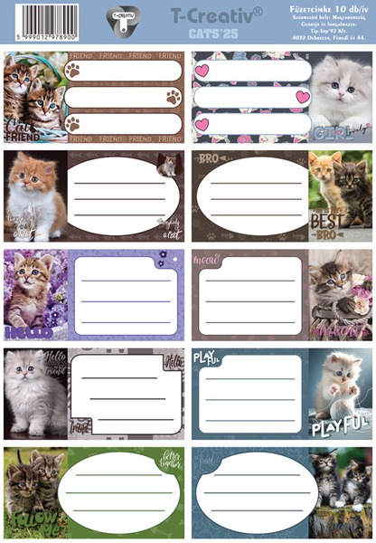Füzetcímke 25 ív/csomag T-Creativ "Cats"