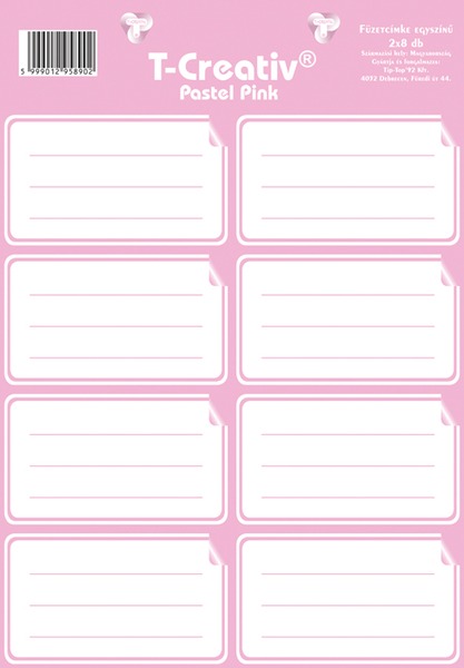 Füzetcímke, keretes és akasztós 2 ív/csomag T-Creativ "Pastel Pink"