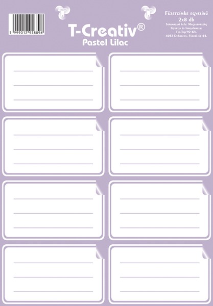 Füzetcímke, keretes és akasztós 2 ív/csomag T-Creativ "Pastel Lilac"