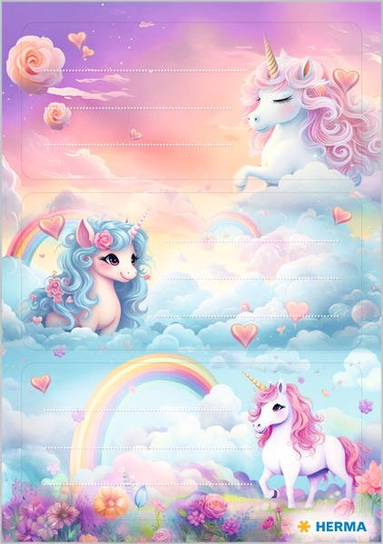 Füzetcímke 3 ív/csomag Herma "Happy Unicorns"