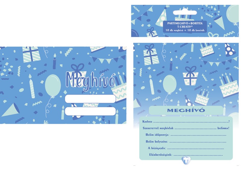 Parti meghívó, borítékos 10 db/csomag T-Creativ "Party" fiús