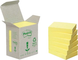 Öntapadó jegyzettömb, újrahasznosított 38x51 mm 6x100 lap Post-it sárga