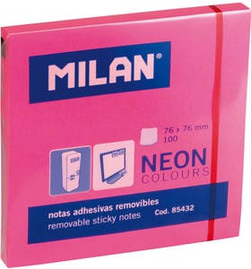 Öntapadó jegyzettömb 76x76 mm 100 lap Milan neon rózsaszín