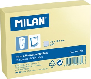 Öntapadó jegyzettömb 100x75 mm 250 lapos Milan sárga