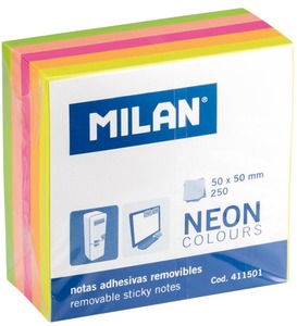 Öntapadó jegyzettömb 50x50 mm 250 lap Milan neon színek
